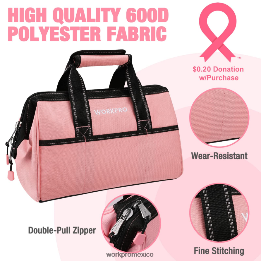WORKPRO Bolsa de herramientas de 13 pulgadas, bolsas de almacenamiento de herramientas de tela suave rosa almacenamiento V82RH229