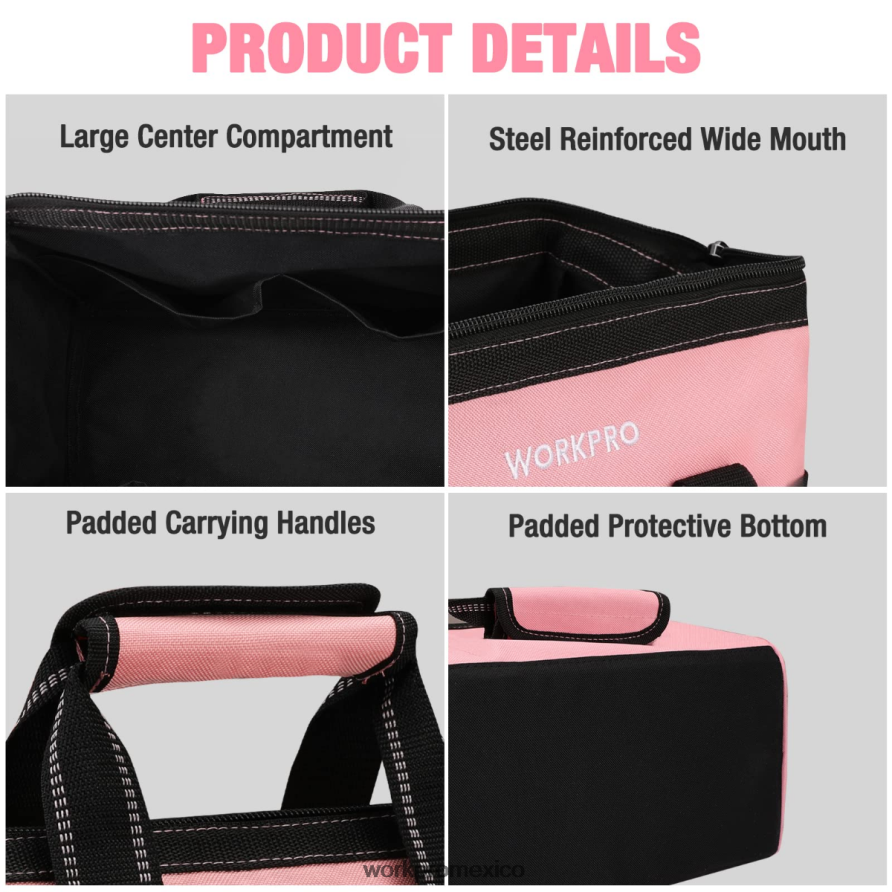 WORKPRO Bolsa de herramientas de 13 pulgadas, bolsas de almacenamiento de herramientas de tela suave rosa almacenamiento V82RH229