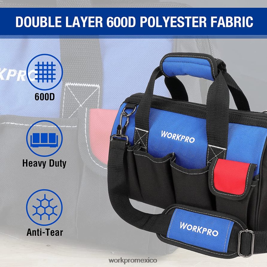 WORKPRO Bolsa de herramientas de 14 pulgadas, organizador de herramientas con múltiples bolsillos y correa para el hombro ajustable útil almacenamiento V82RH231