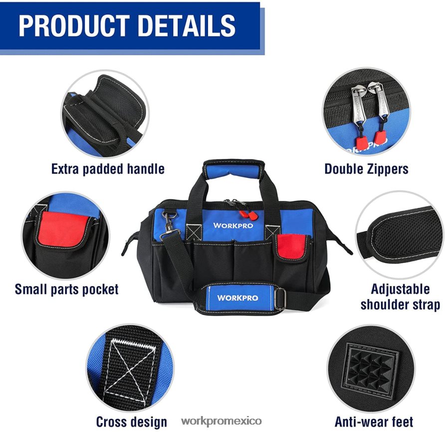 WORKPRO Bolsa de herramientas de 14 pulgadas, organizador de herramientas con múltiples bolsillos y correa para el hombro ajustable útil almacenamiento V82RH231