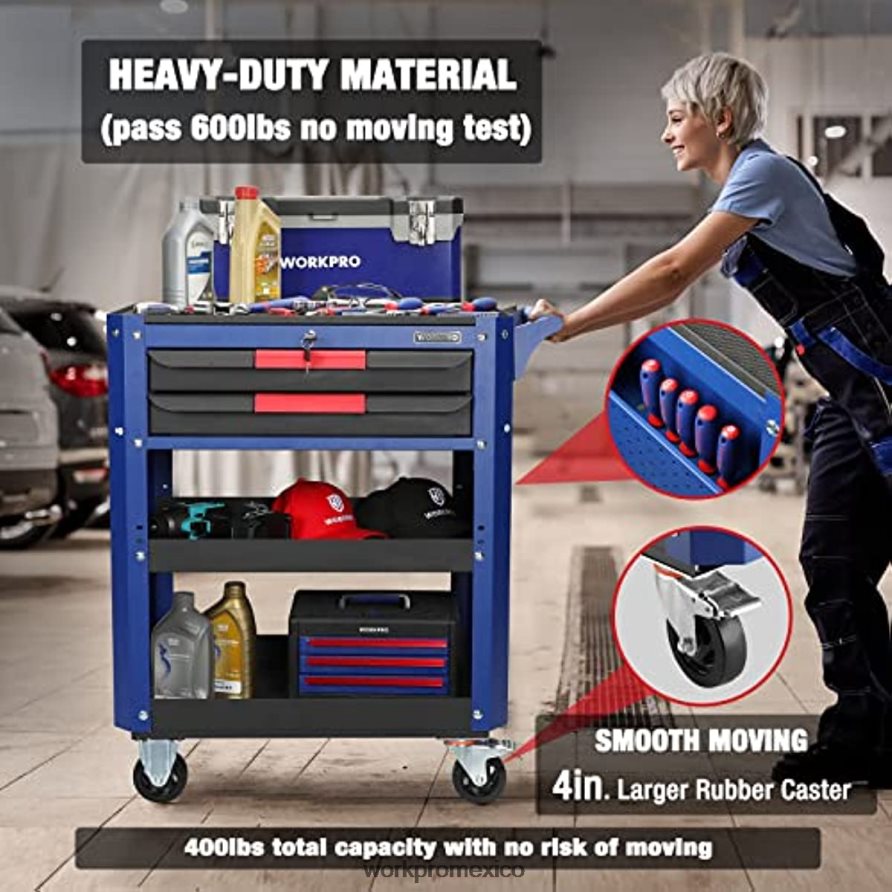 WORKPRO Carro de herramientas rodante de 2 cajones premium, organizador de almacenamiento de carro de servicio industrial de servicio pesado con ruedas y sistema de bloqueo útil almacenamiento V82RH21