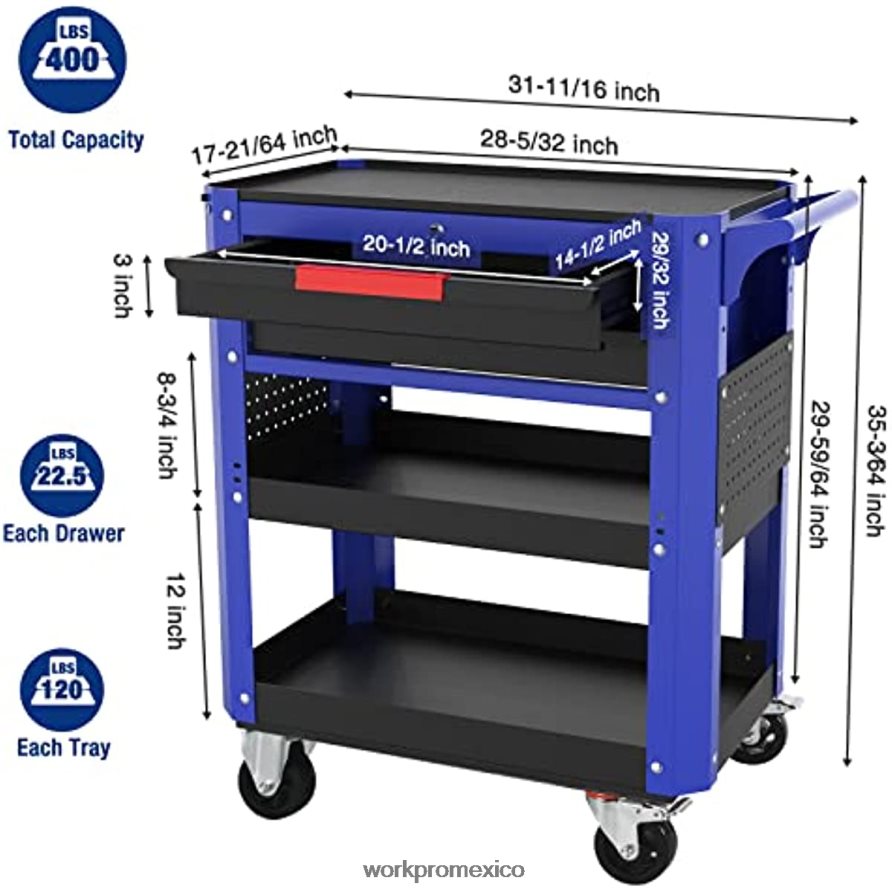 WORKPRO Carro de herramientas rodante de 2 cajones premium, organizador de almacenamiento de carro de servicio industrial de servicio pesado con ruedas y sistema de bloqueo útil almacenamiento V82RH21
