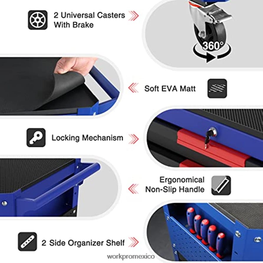 WORKPRO Carro de herramientas rodante de 2 cajones premium, organizador de almacenamiento de carro de servicio industrial de servicio pesado con ruedas y sistema de bloqueo útil almacenamiento V82RH21