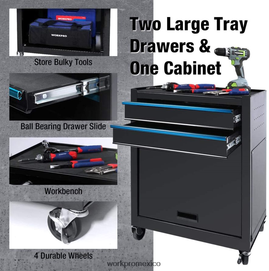 WORKPRO Cofre de herramientas con ruedas de 5 cajones, gabinete de almacenamiento de herramientas con ruedas y cajones de metal deslizantes útil almacenamiento V82RH218