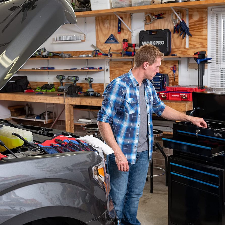 WORKPRO Cofre de herramientas con ruedas de 5 cajones, gabinete de almacenamiento de herramientas con ruedas y cajones de metal deslizantes útil almacenamiento V82RH218