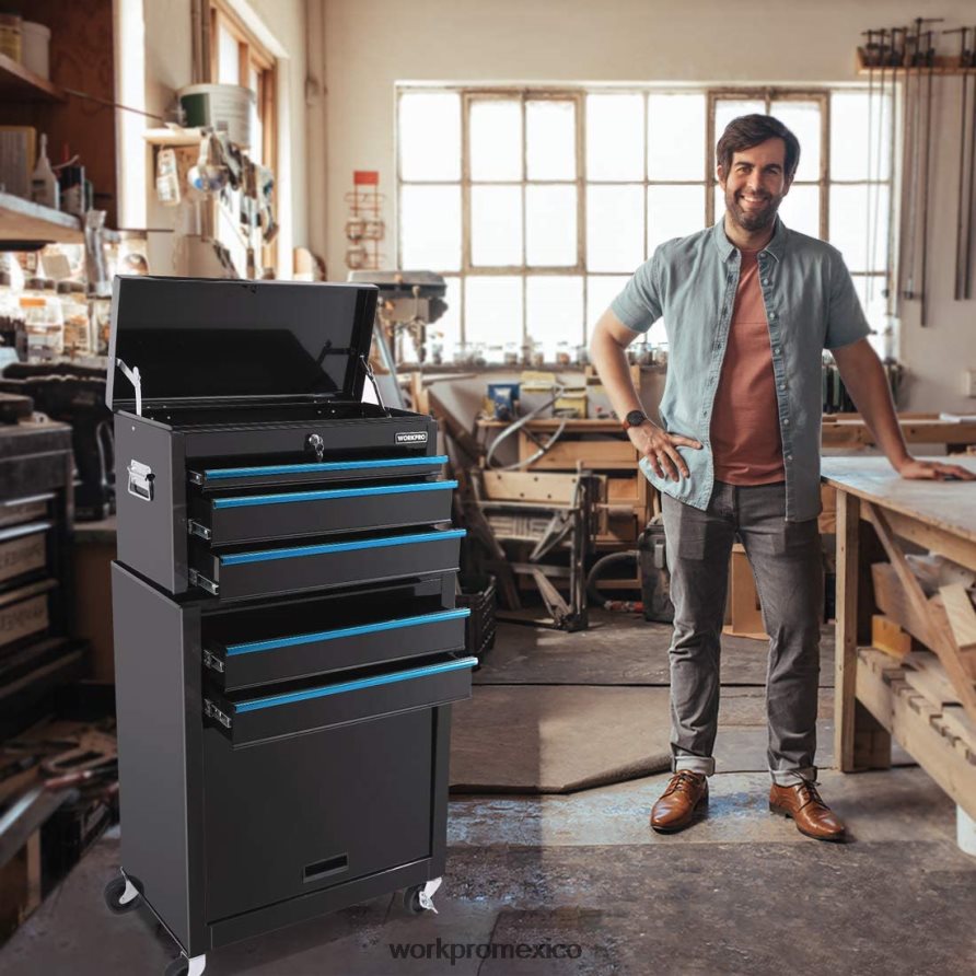 WORKPRO Cofre de herramientas con ruedas de 5 cajones, gabinete de almacenamiento de herramientas con ruedas y cajones de metal deslizantes útil almacenamiento V82RH218