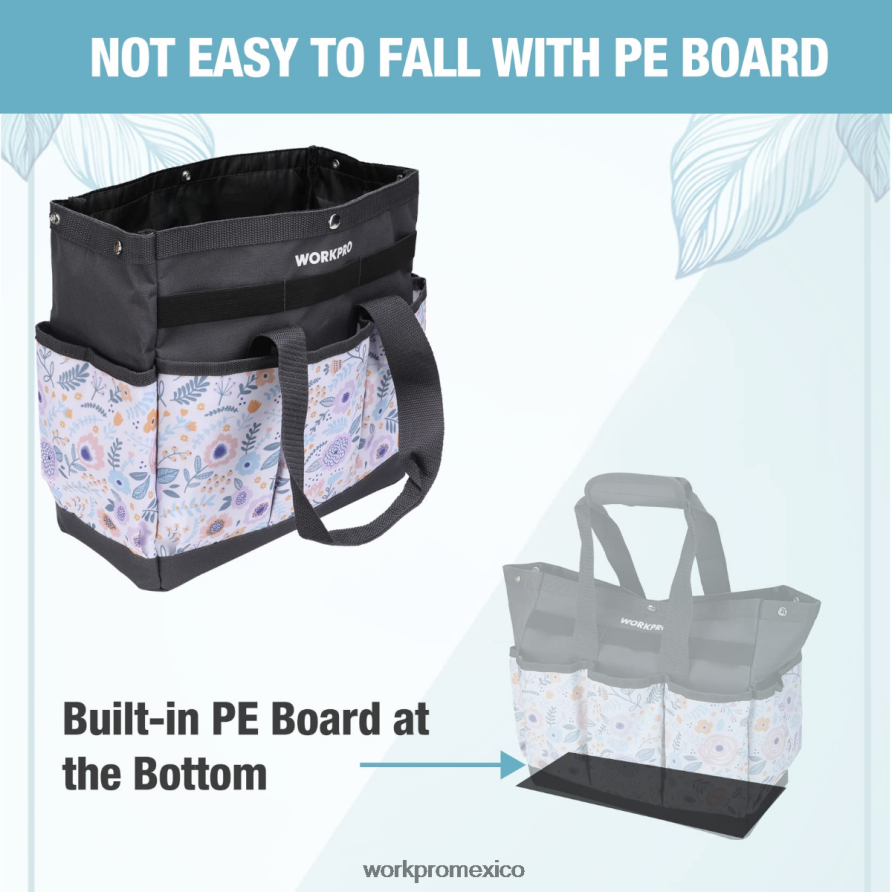 WORKPRO bolsa de herramientas de jardín con 9 bolsillos blanco floral/rosa floral almacenamiento V82RH2286