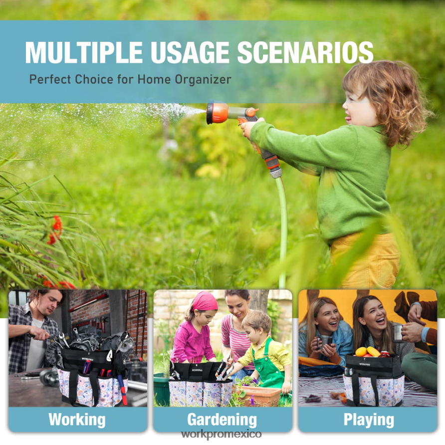 WORKPRO bolsa de herramientas de jardín con 9 bolsillos blanco floral/rosa floral almacenamiento V82RH2286