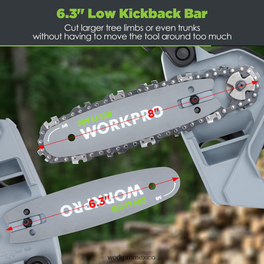 WORKPRO Motosierra compacta inalámbrica sin escobillas de 20v con batería de 4.0ah y cadena de repuesto moderno herramienta V82RH2298