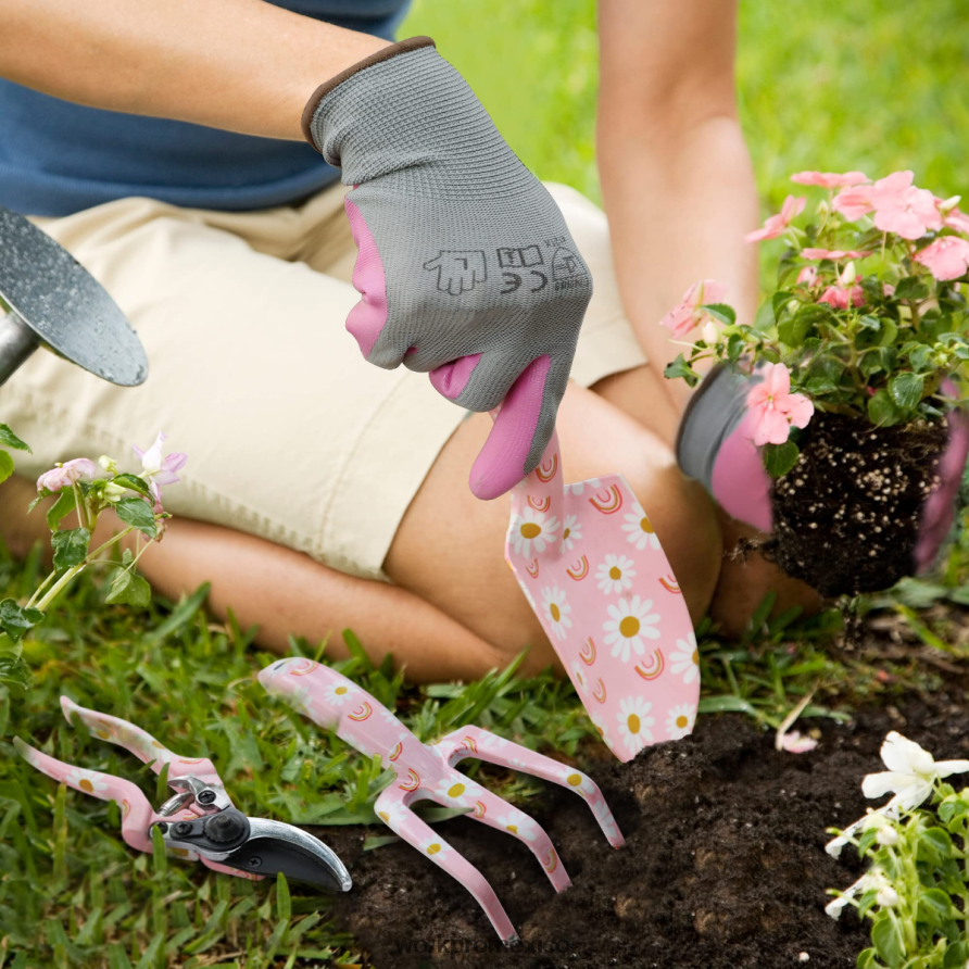 WORKPRO Juego de herramientas de jardín de aluminio de 4 piezas. blanco/rosa herramienta V82RH2285