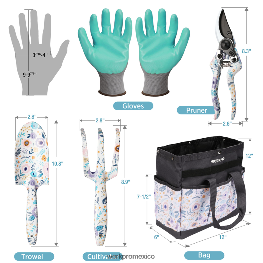 WORKPRO Juego de herramientas de jardinería de alta resistencia de aluminio de 5 piezas blanco/rosa herramienta V82RH2284
