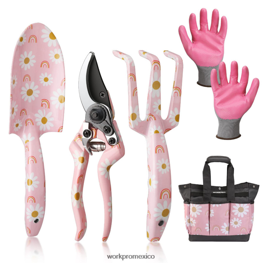 WORKPRO Juego de herramientas de jardinería de alta resistencia de aluminio de 5 piezas blanco/rosa herramienta V82RH2284