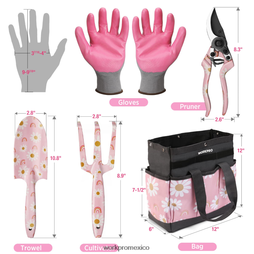 WORKPRO Juego de herramientas de jardinería de alta resistencia de aluminio de 5 piezas blanco/rosa herramienta V82RH2284