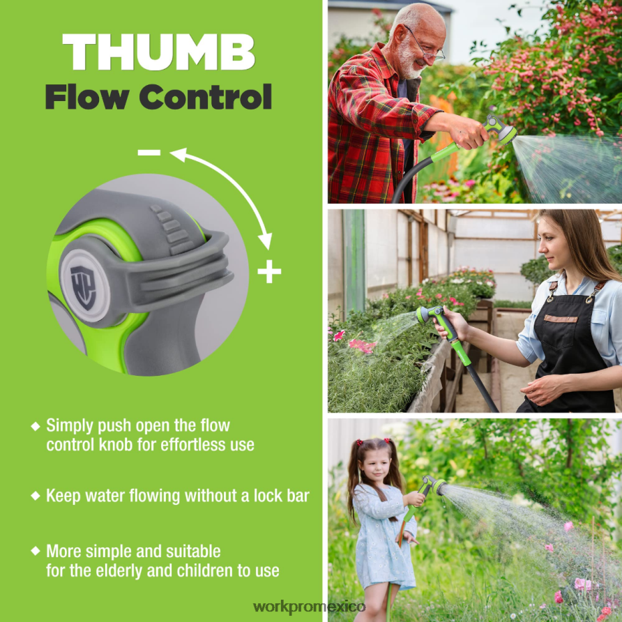 WORKPRO Rociador con boquilla para manguera de jardín con 10 patrones de rociado útil herramienta V82RH2278