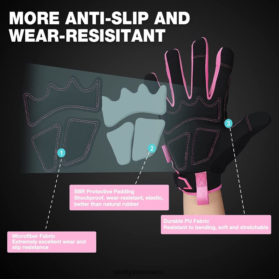 WORKPRO guantes de trabajo de seguridad, pantalla táctil, tejido de rizo, guantes de trabajo antideslizantes- m rosa herramienta V82RH2250