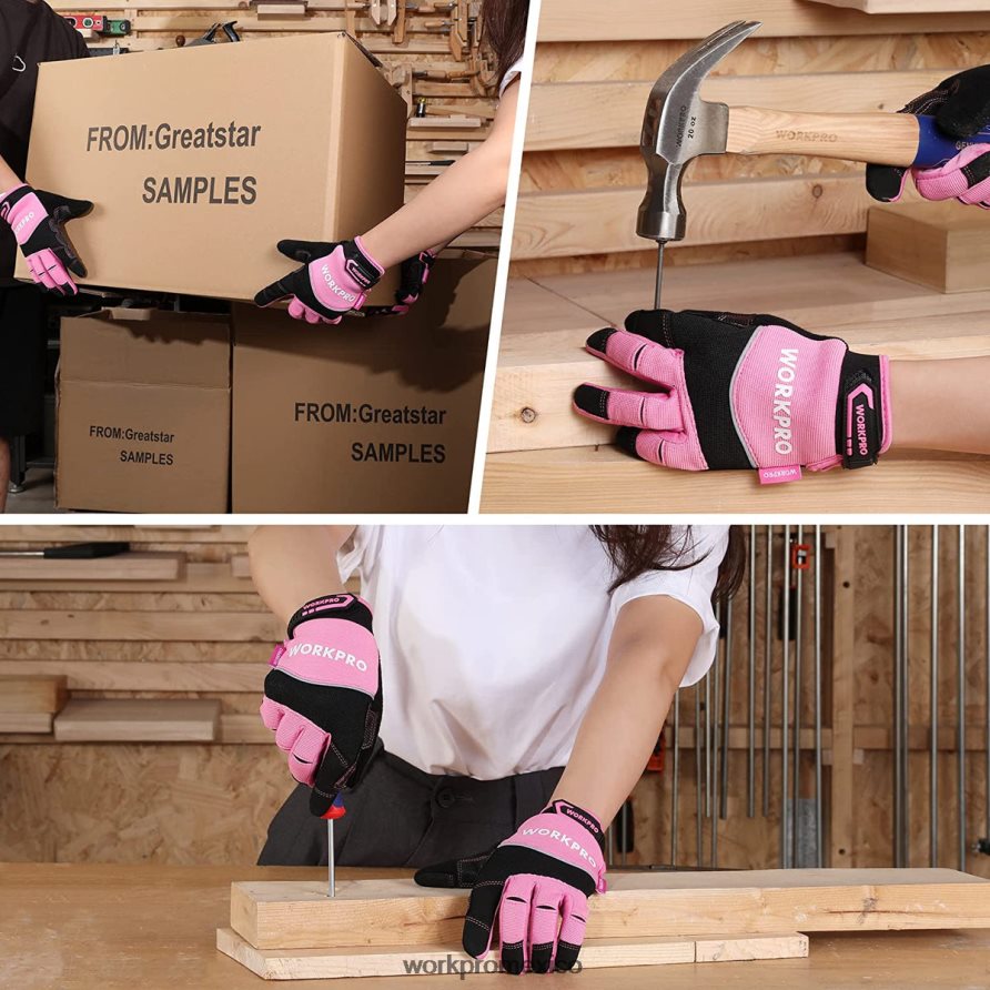WORKPRO guantes de trabajo de seguridad, pantalla táctil, tejido de rizo, guantes de trabajo antideslizantes- m rosa herramienta V82RH2250