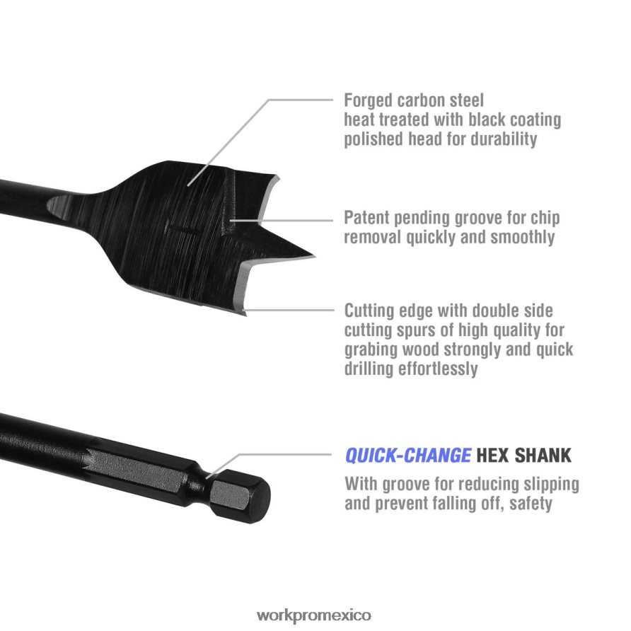 WORKPRO Juego de brocas de espada profesional de acero al carbono premium de 10 piezas útil herramienta V82RH2192