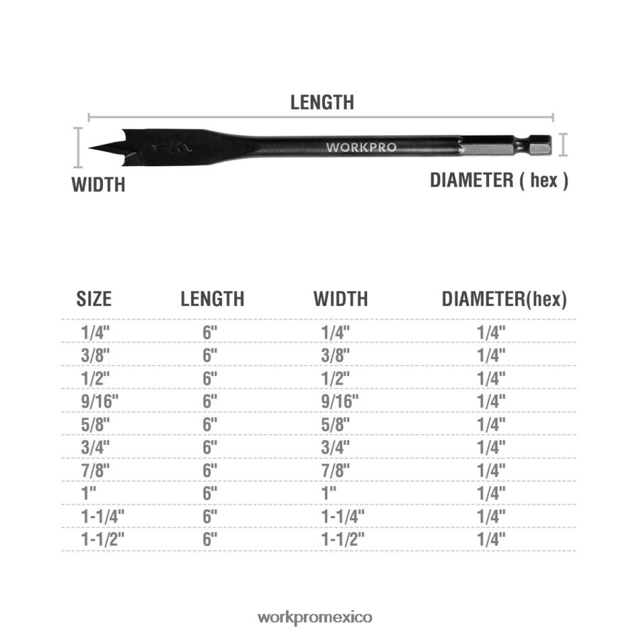 WORKPRO Juego de brocas de espada profesional de acero al carbono premium de 10 piezas útil herramienta V82RH2192