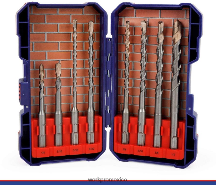 WORKPRO Juego de brocas sds-plus de 8 piezas, punta de carburo, juego de brocas de martillo perforador sds+ con estuche de almacenamiento para ladrillo, cemento, piedra y hormigón útil herramienta V82