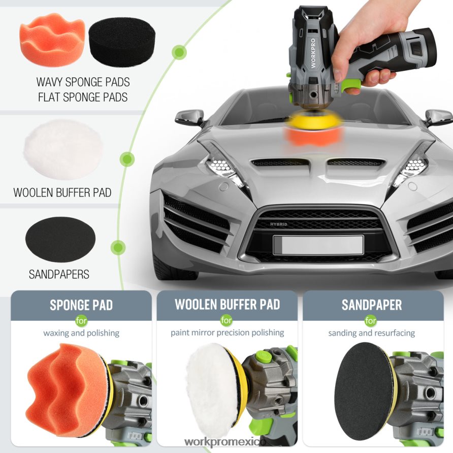 WORKPRO Pulidora inalámbrica de 12 V, mini kit de máquina pulidora y lijadora para detalles de automóviles con 2 baterías de iones de litio útil herramienta V82RH2229
