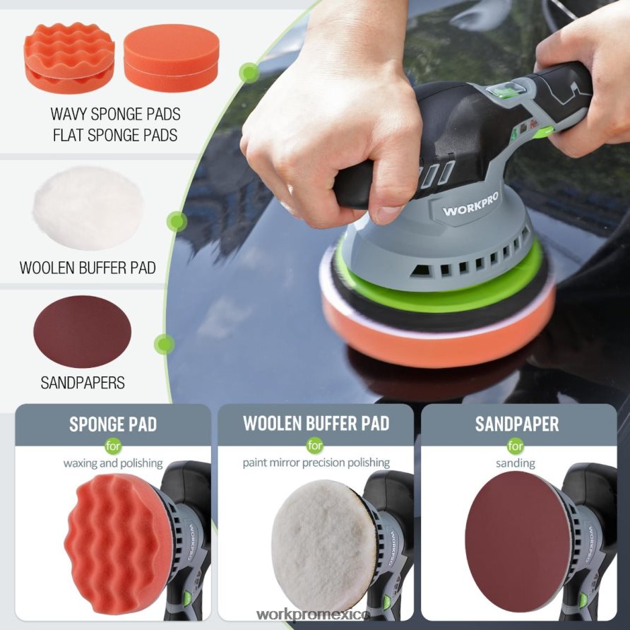 WORKPRO Pulidora inalámbrica de doble acción para coche de 6 pulgadas con 2 baterías recargables de 12v moderno herramienta V82RH2238