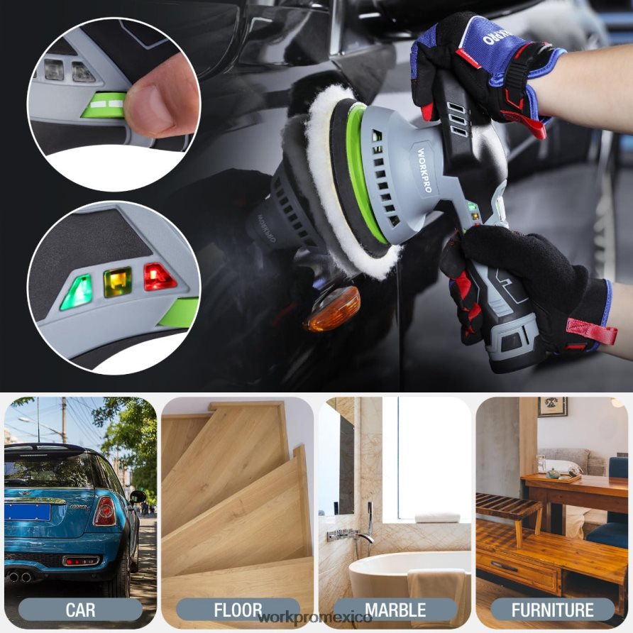 WORKPRO Pulidora inalámbrica de doble acción para coche de 6 pulgadas con 2 baterías recargables de 12v moderno herramienta V82RH2238