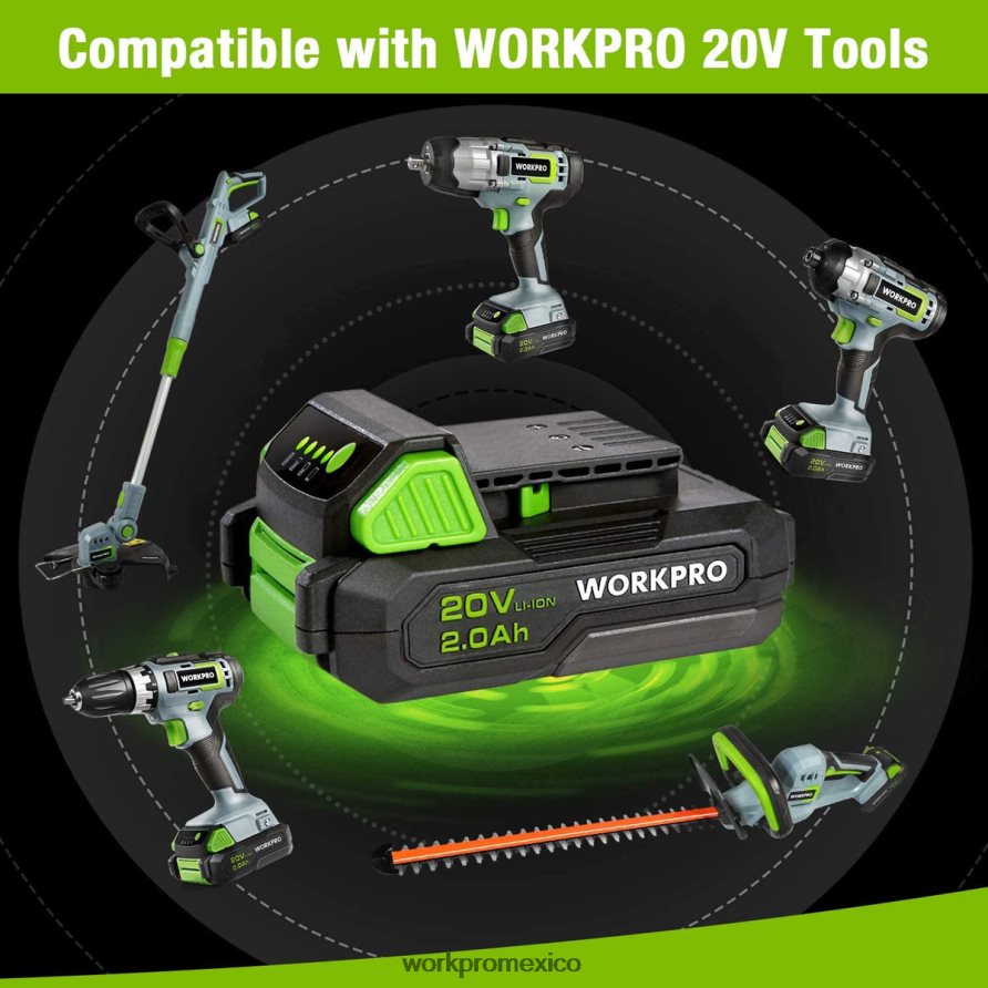 WORKPRO Paquete de baterías de iones de litio de 20v 2.0ah moderno herramienta V82RH2218