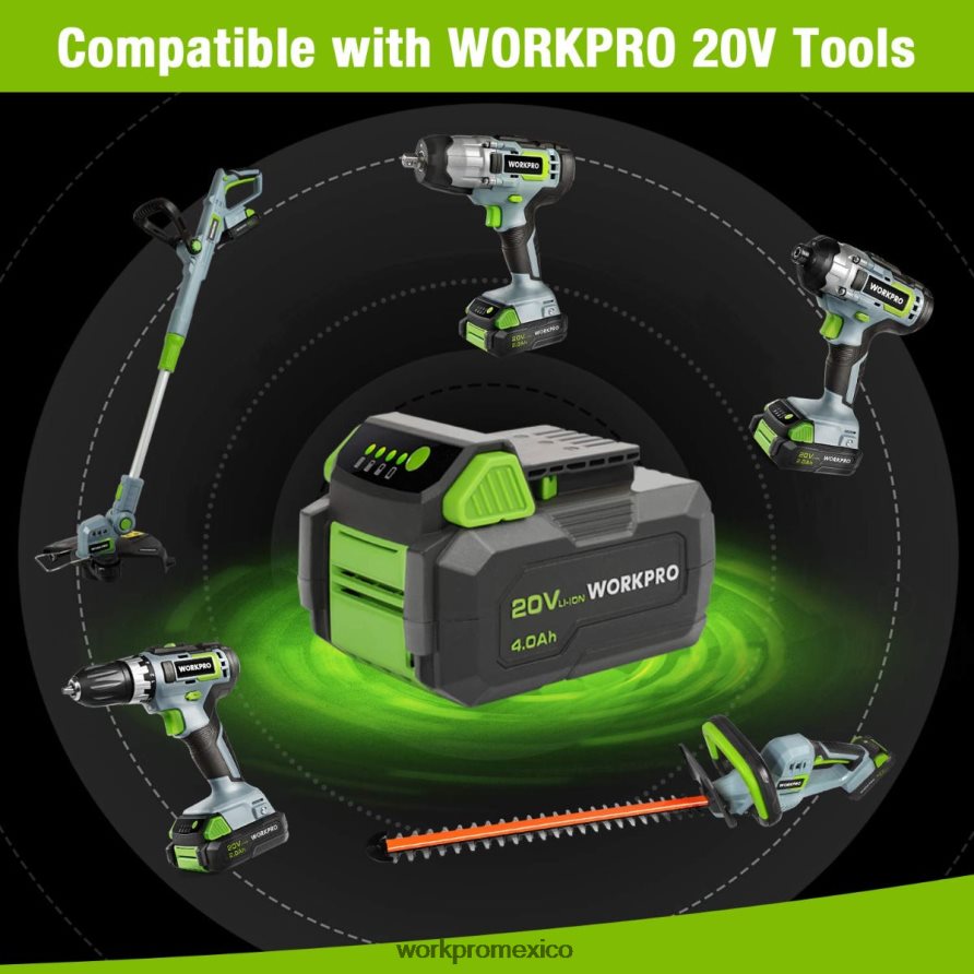 WORKPRO Paquete de baterías de iones de litio de 20v 4.0ah moderno herramienta V82RH2217