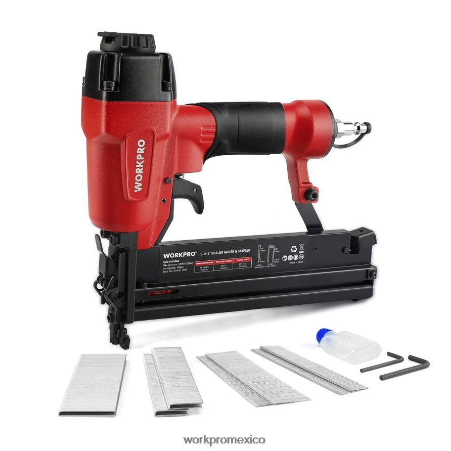 WORKPRO Clavadora neumática 2 en 1 con 400 clavos/300 grapas moderno herramienta V82RH2181