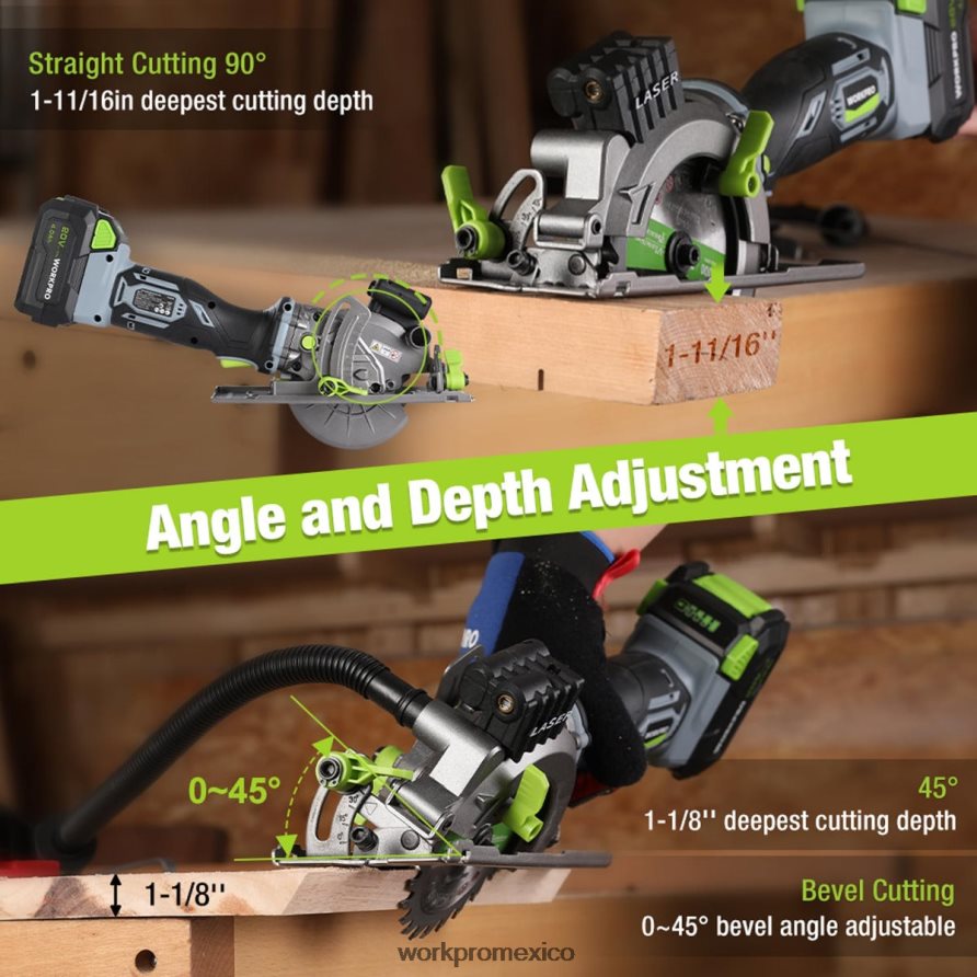 WORKPRO Mini sierra circular inalámbrica compacta, batería de 20 V 4,0 Ah, cargador rápido, 3 hojas de sierra, 4500 rpm. útil herramienta V82RH2186