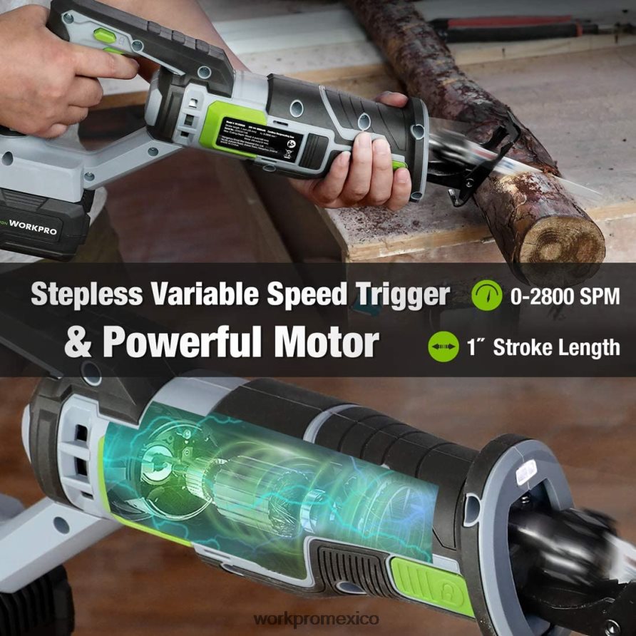 WORKPRO Sierra alternativa inalámbrica, 4 hojas de sierra para cortar madera y metal incluidas. nuevo herramienta V82RH2184