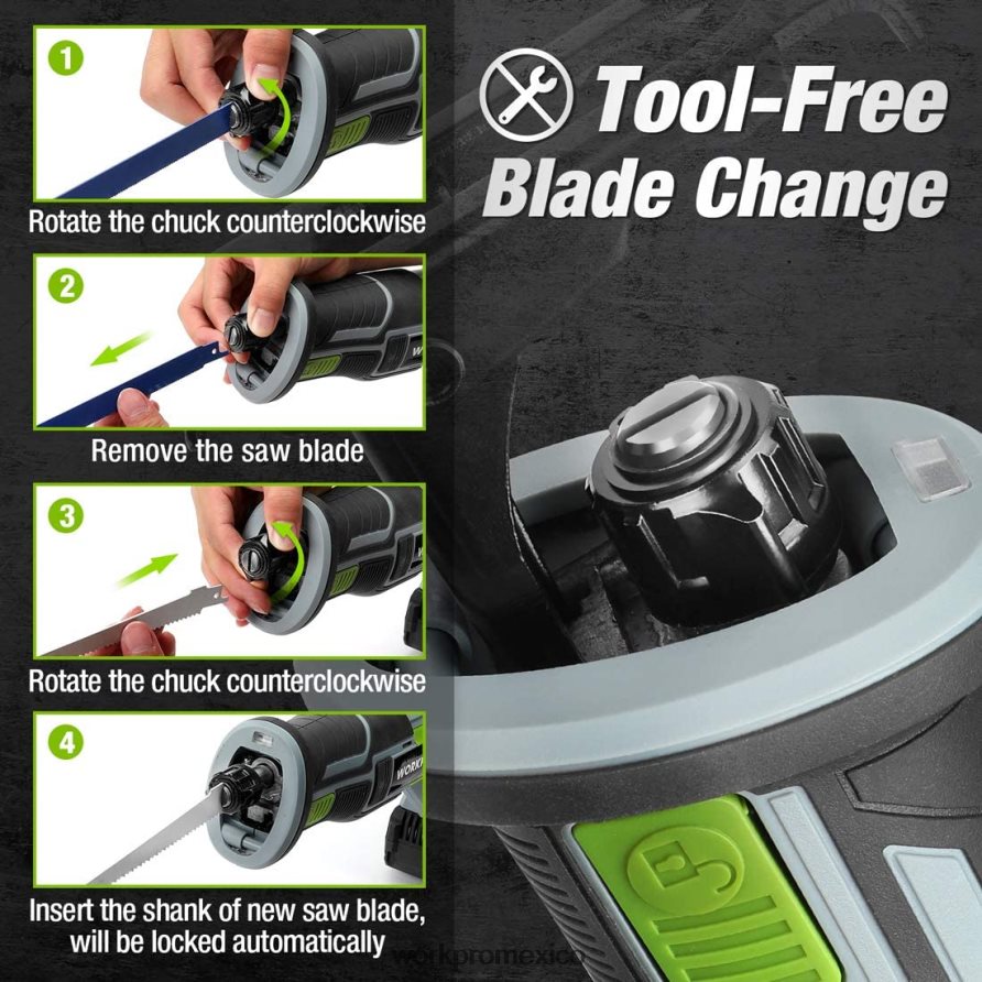 WORKPRO Sierra alternativa inalámbrica, 4 hojas de sierra para cortar madera y metal incluidas. nuevo herramienta V82RH2184