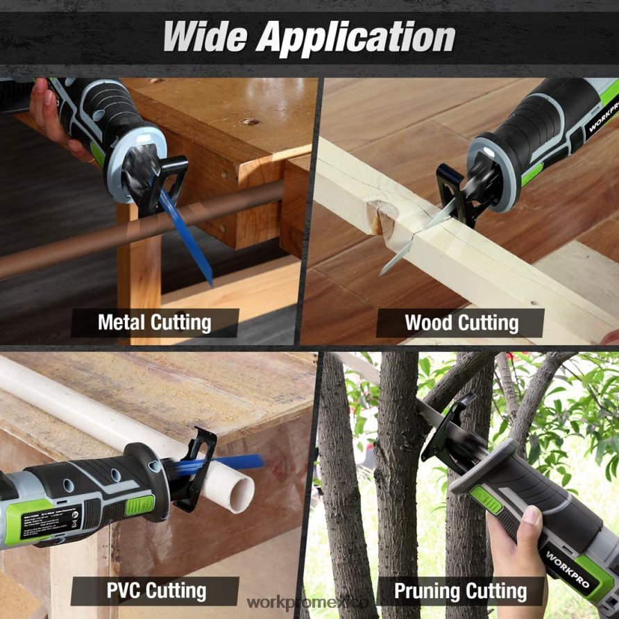 WORKPRO Sierra alternativa inalámbrica, 4 hojas de sierra para cortar madera y metal incluidas. nuevo herramienta V82RH2184