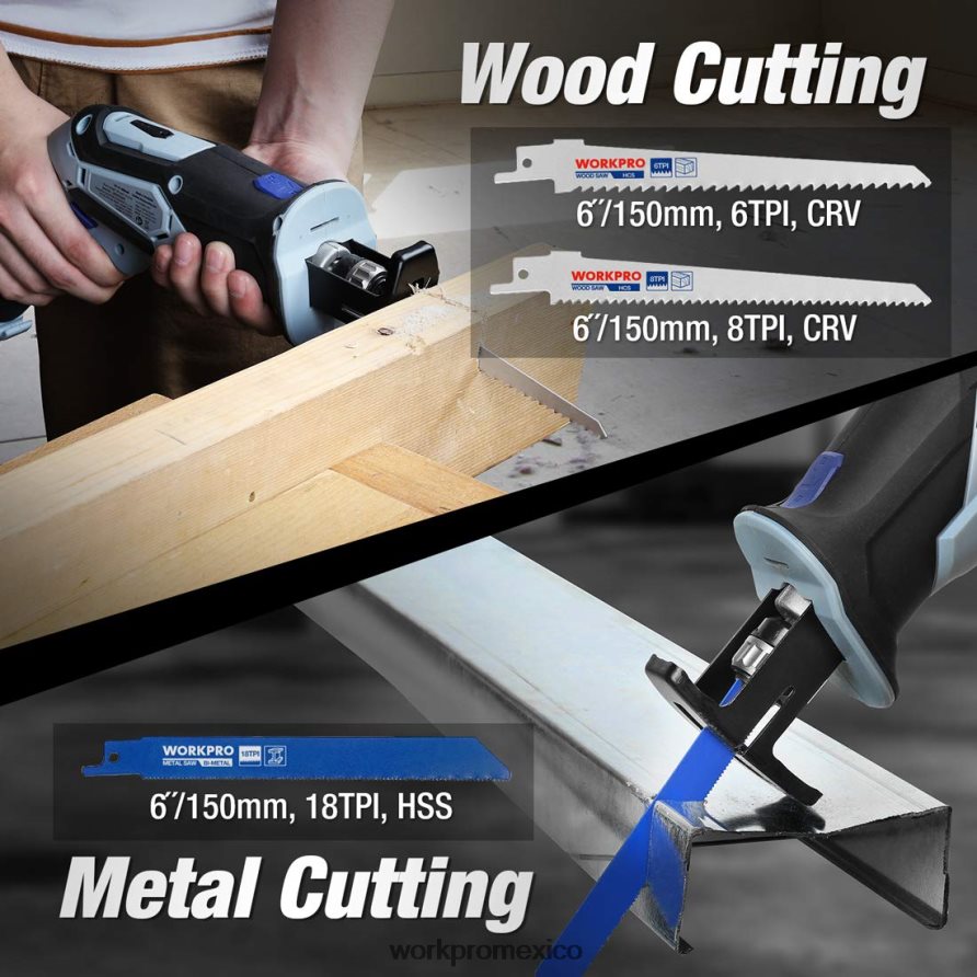 WORKPRO Sierra alternativa inalámbrica de 12 V con mordaza de sujeción. útil herramienta V82RH2185