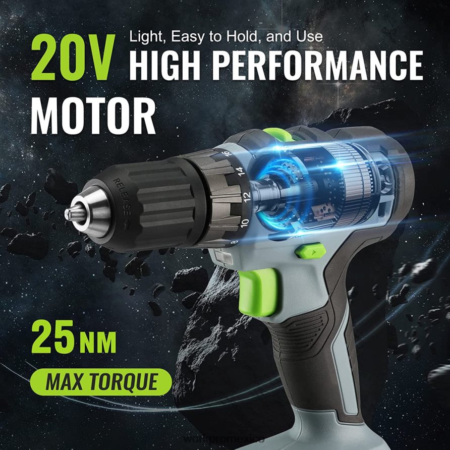 WORKPRO Incluye kit de taladro atornillador inalámbrico de 20 V, batería de iones de litio de 2,0 Ah, cargador rápido de 1 hora y bolsa de almacenamiento de 11 pulgadas. verde herramienta V82RH2176