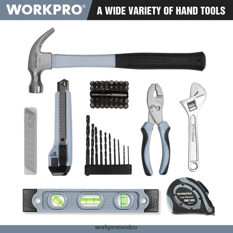 WORKPRO Juego de herramientas para el hogar y taladro inalámbrico de 12 V de 61 piezas, bolsa de almacenamiento de 14 pulgadas incluida gris herramienta V82RH2174