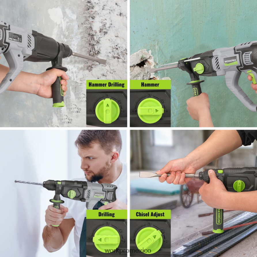 WORKPRO Taladro percutor rotativo sds-plus premium de 7,5 amperios y 1-1/4 pulgadas, versión ligera con cable útil herramienta V82RH2178