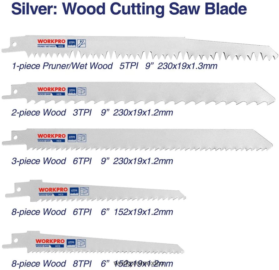 WORKPRO Juego de 32 hojas de sierra alternativa con bolsa organizadora útil herramienta V82RH2138