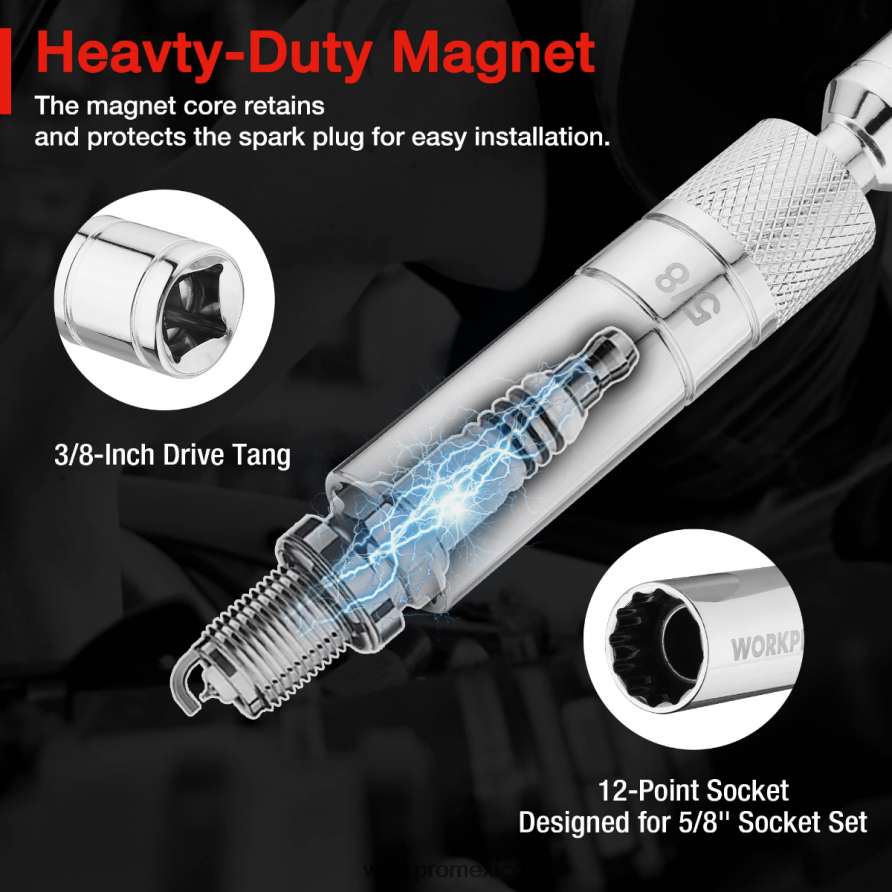 WORKPRO Juego de 6 enchufes de pared delgados de 9/16 pulgadas, 5/8 pulgadas, 13/16 pulgadas y 14 mm con extensiones de 4, 6 y 11 pulgadas, juego de enchufes para bujías giratorios magnéticos nuevo he