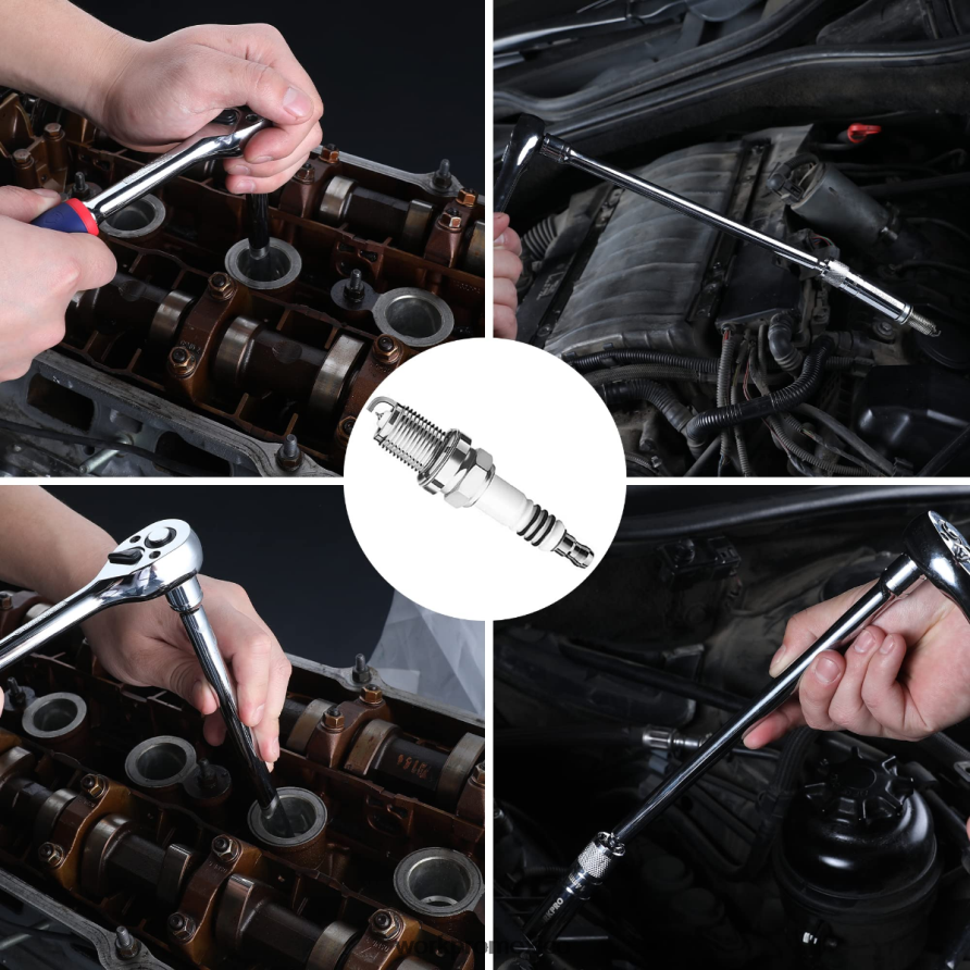 WORKPRO Juego de 6 enchufes de pared delgados de 9/16 pulgadas, 5/8 pulgadas, 13/16 pulgadas y 14 mm con extensiones de 4, 6 y 11 pulgadas, juego de enchufes para bujías giratorios magnéticos nuevo he