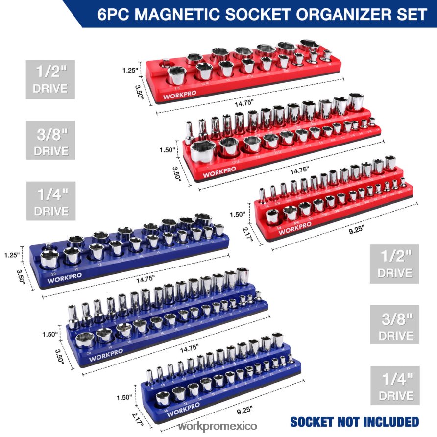 WORKPRO Juego de 6 organizadores magnéticos para receptáculos. moderno herramienta V82RH2126