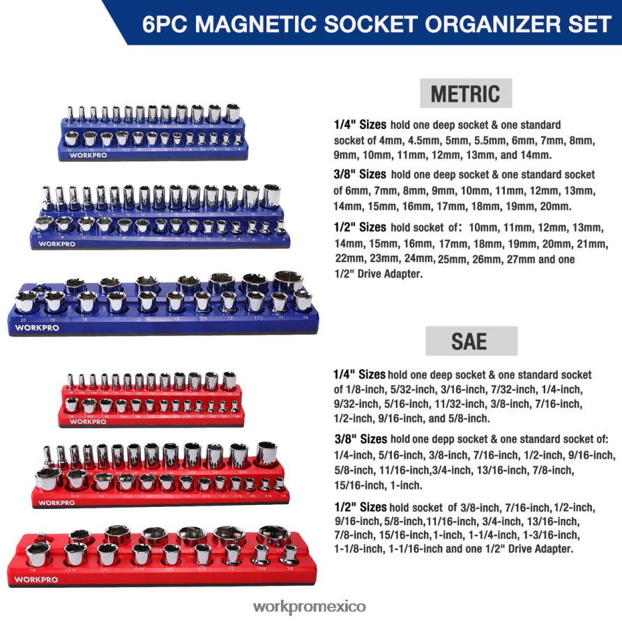 WORKPRO Juego de 6 organizadores magnéticos para receptáculos. moderno herramienta V82RH2126