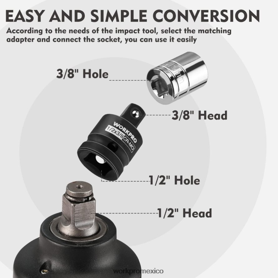 WORKPRO Juego de adaptador y reductor de vaso de impacto de 4 piezas, kit de conversión de llave útil herramienta V82RH294