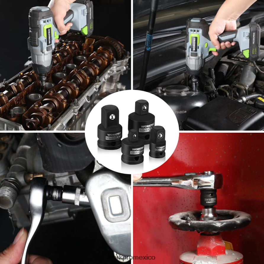 WORKPRO Juego de adaptador y reductor de vaso de impacto de 4 piezas, kit de conversión de llave útil herramienta V82RH294