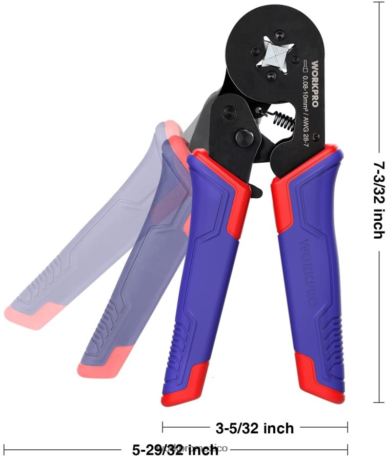 WORKPRO Kit de herramientas para prensar férulas, herramienta para prensar cables de trinquete autoajustable awg 28-7 moderno herramienta V82RH2161