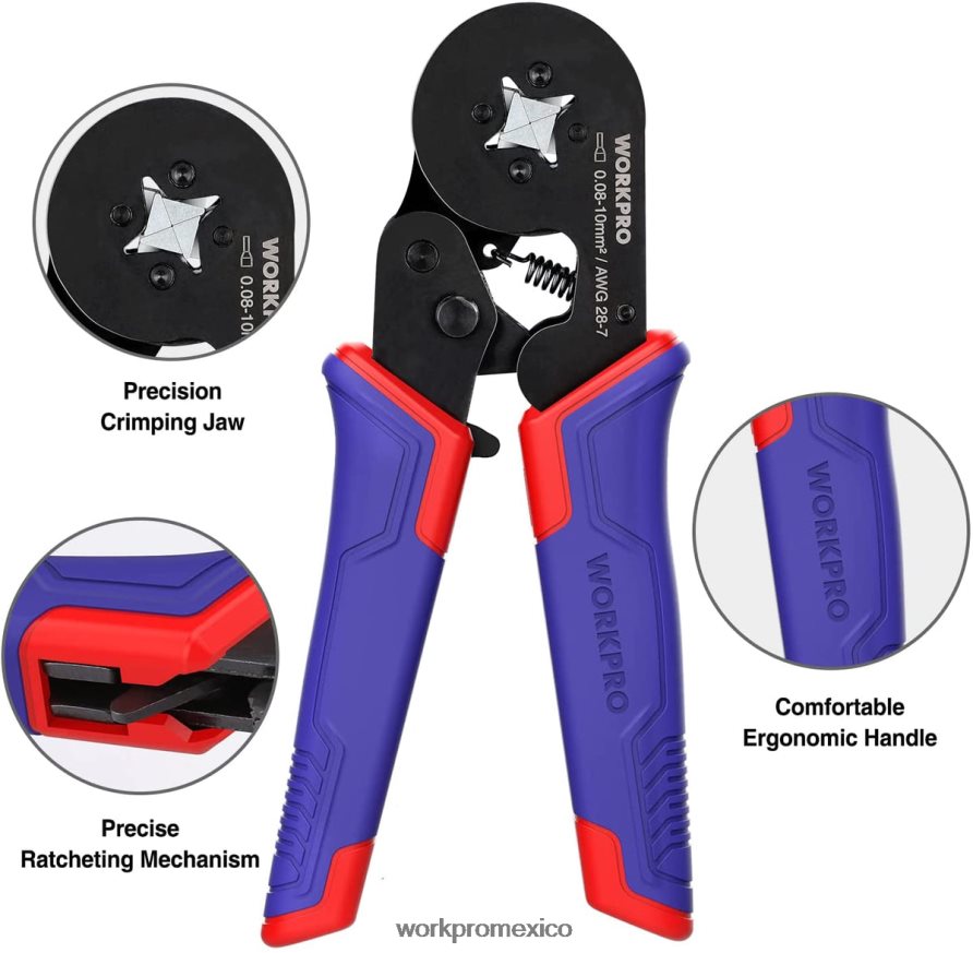WORKPRO Kit de herramientas para prensar férulas, herramienta para prensar cables de trinquete autoajustable awg 28-7 moderno herramienta V82RH2161