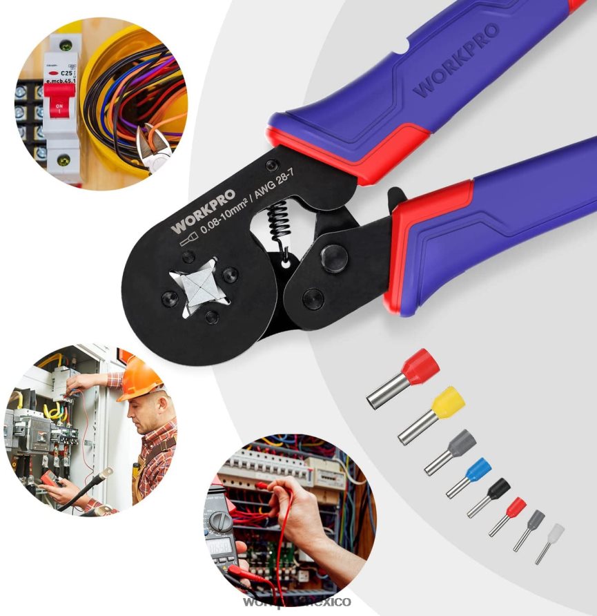 WORKPRO Kit de herramientas para prensar férulas, herramienta para prensar cables de trinquete autoajustable awg 28-7 moderno herramienta V82RH2161