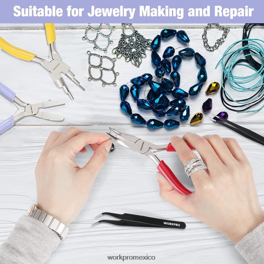 WORKPRO 5 alicates de joyería, herramientas de joyería que incluyen alicates de bucle de alambre 6 en 1, alicates de punta de nailon, alicates de punta doblada, pinzas puntiagudas, pinzas curvas. útil
