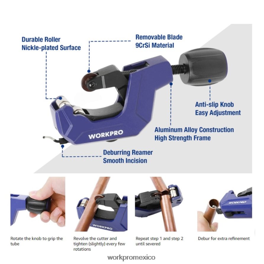 WORKPRO Cortador de tubos, cortador de tubos de 1/8 a 1-1/8 pulgadas, cortador de tubos de alta resistencia para tubos finos de aluminio, PVC y cobre útil herramienta V82RH2153