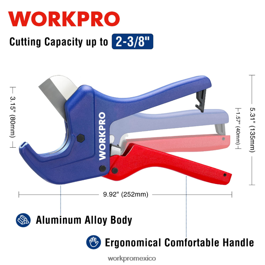 WORKPRO herramienta cortadora de tubos de pvc con trinquete útil herramienta V82RH2155